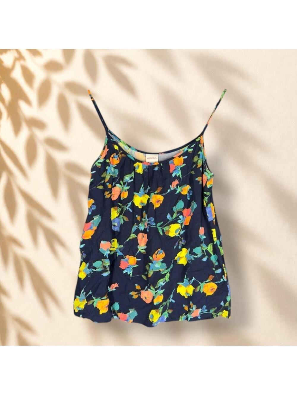 Merona Top Women S Small Blue Floral Sleeveless Spaghetti Strap Rayon Casual